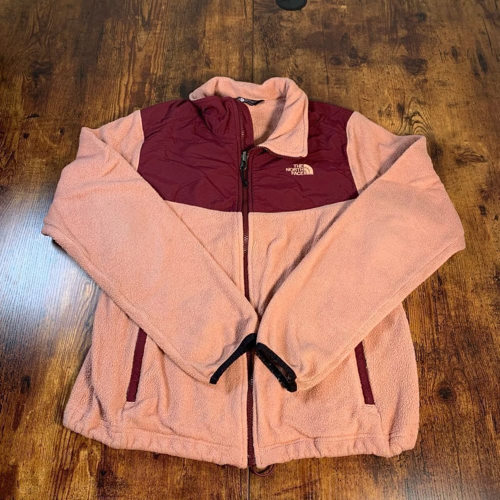 The North‎ Face Ladies Hoody Fleece Jacket Burgundy and salmon Sz S
